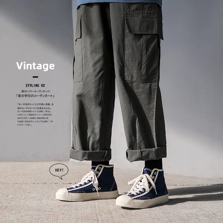 2026 new blue high-top summer shoes, Japanese-style retro casual board shoes, versatile women's canvas shoes