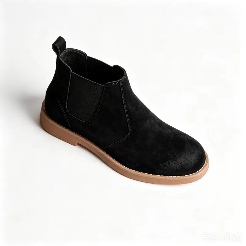 Men's Black Suede Chelsea Boots - Quality Split Leather, Elastic Side Panels, Tan Cushioned Soles, Skin-Friendly Lining, Matt