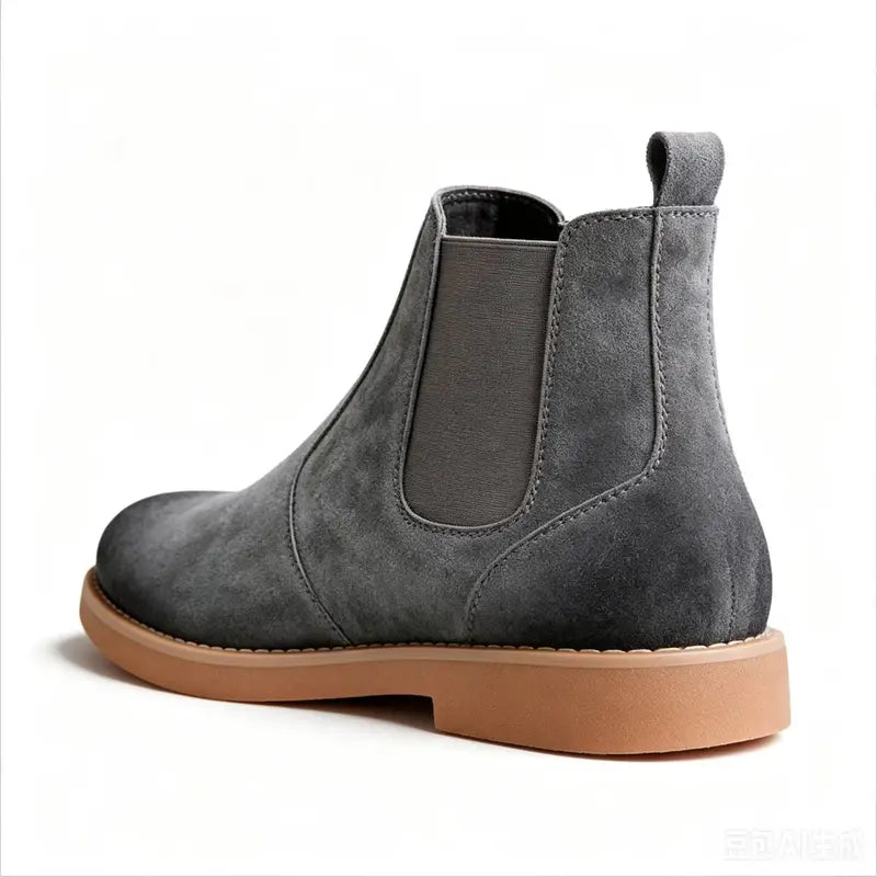 Men's Black Suede Chelsea Boots - Quality Split Leather, Elastic Side Panels, Tan Cushioned Soles, Skin-Friendly Lining, Matte Texture, Streamlined Shape - Comfortable for Daily Commuting, Outdoor Trips, Jeans/Casual/Business Outfits