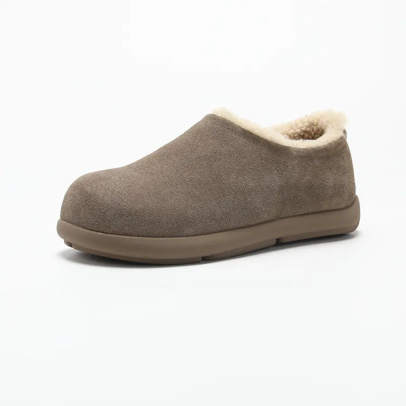 Men’s Genuine Cowhide Leather Slip-On Shoes, Genuine Shearling Lined Warm Winter Casual Shoes, Round Toe Comfortable Indoor O