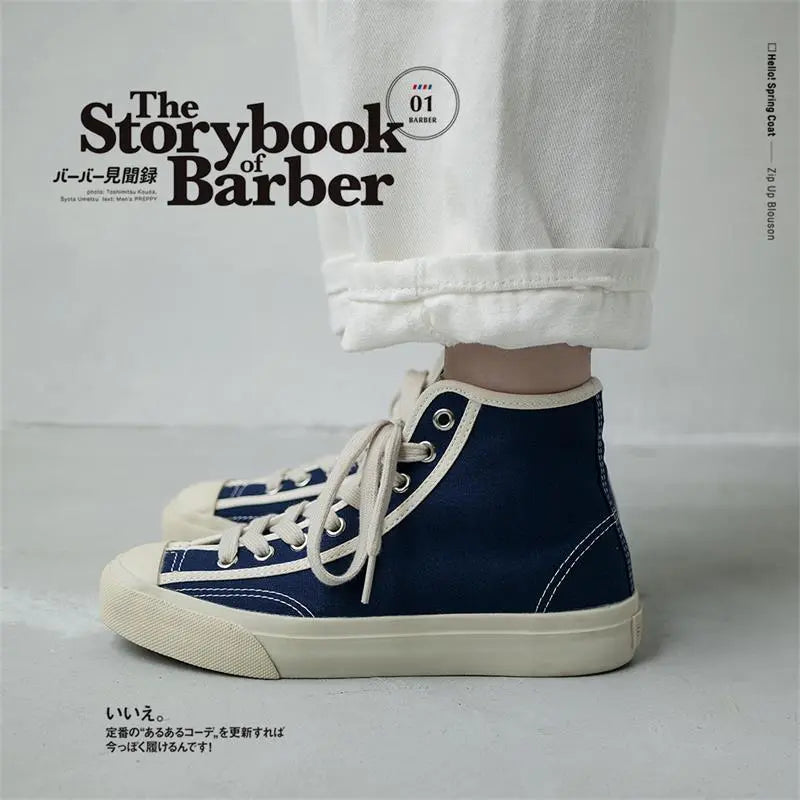 2026 new blue high-top summer shoes, Japanese-style retro casual board shoes, versatile women's canvas shoes