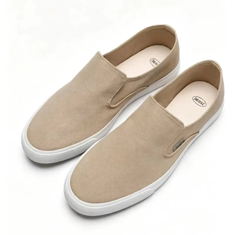Men's Slip-On Canvas Loafers, Casual Sneakers with Rubber Sole, Lightweight Breathable Comfort, Classic Versatile Style, Khak