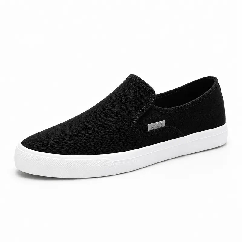 Men's Slip-On Canvas Loafers, Casual Sneakers with Rubber Sole, Lightweight Breathable Comfort, Classic Versatile Style, Blac
