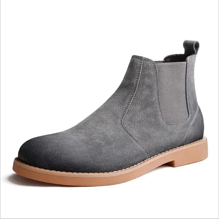 Men's Black Suede Chelsea Boots - Quality Split Leather, Elastic Side Panels, Tan Cushioned Soles, Skin-Friendly Lining, Matte Texture, Streamlined Shape - Comfortable for Daily Commuting, Outdoor Trips, Jeans/Casual/Business Outfits