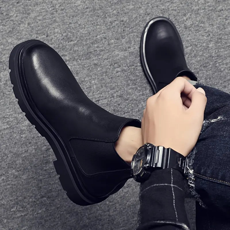 Chelsea men's boots, low-cut Derby shoes, slip-on thick-soled height-increasing boots, casual spring black short boots, Marti