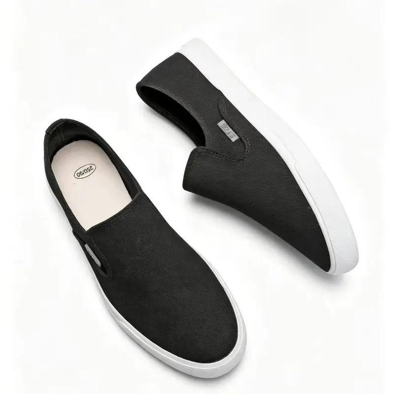 Men's Slip-On Canvas Loafers, Casual Sneakers with Rubber Sole, Lightweight Breathable Comfort, Classic Versatile Style, Blac