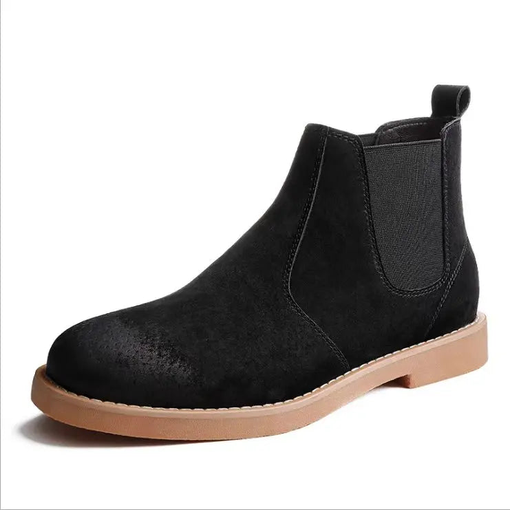 Men's Gray Suede Chelsea Boots - Quality Split Leather, Elastic Side Panels, Tan Cushioned Soles, Skin-Friendly Lining, Matte Texture, Streamlined Shape - Comfortable for Daily Commuting, Outdoor Trips, Jeans/Casual/Business Outfits