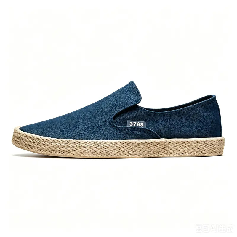 Men's Khaki Canvas Slip-On Loafers - Durable White Rubber Sole, Breathable Low-Top Casual Trainers, Lightweight Flat Comfort 