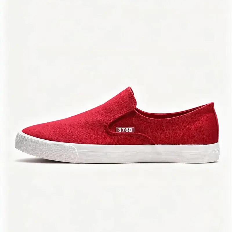 Men's Slip-On Canvas Loafers, Casual Sneakers with Rubber Sole, Lightweight Breathable Comfort, Classic Versatile Style, Red