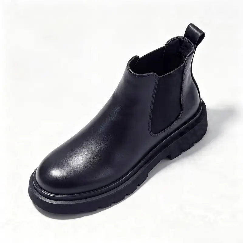 Chelsea men's boots, low-cut Derby shoes, slip-on thick-soled height-increasing boots, casual spring black short boots, Marti