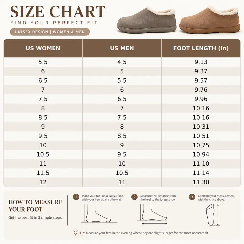 Unisex Suede Clogs Genuine Cowhide Leather Shoes, Shearling Fur Lined Warm Winter Slip-On Mules, Round Toe Cozy Casual Footwe