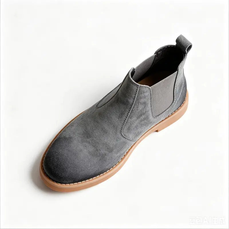 Men's Gray Suede Chelsea Boots - Quality Split Leather, Elastic Side Panels, Tan Cushioned Soles, Skin-Friendly Lining, Matte Texture, Streamlined Shape - Comfortable for Daily Commuting, Outdoor Trips, Jeans/Casual/Business Outfits