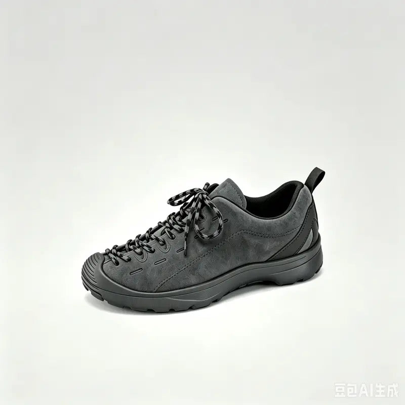 Men's Black Suede Sneakers, soft suede upper, stylish blue & black woven laces, durable thick black rubber sole. Low-top casu