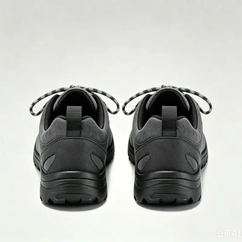 Men's Black Suede Sneakers, soft suede upper, stylish blue & black woven laces, durable thick black rubber sole. Low-top casual hiking shoes, slip-resistant, cushioned insole, fine stitching, minimalist daily outdoor footwear for all seasons.