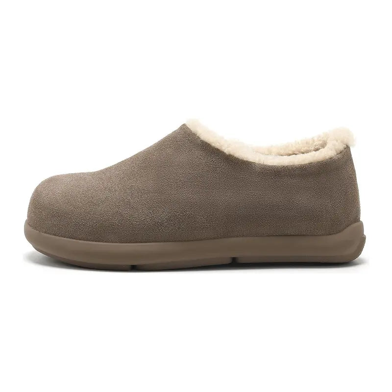 Unisex Suede Clogs Genuine Cowhide Leather Shoes, Shearling Fur Lined Warm Winter Slip-On Mules, Round Toe Cozy Casual Footwe