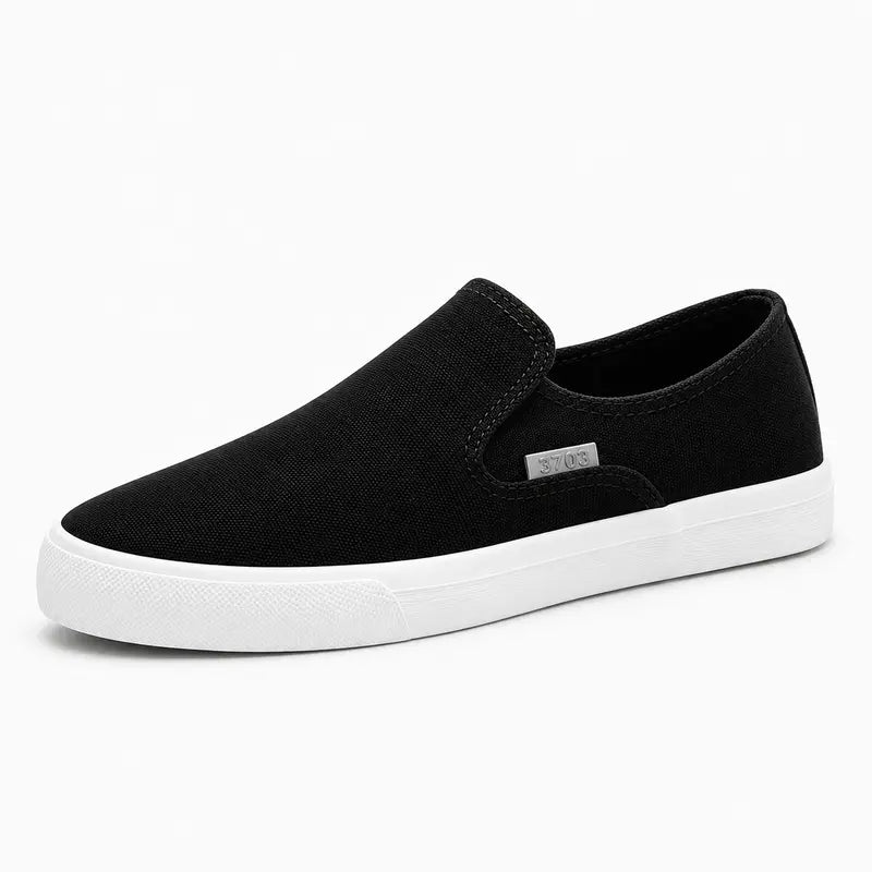 Men's Slip-On Canvas Loafers, Casual Sneakers with Rubber Sole, Lightweight Breathable Comfort, Classic Versatile Style, Black